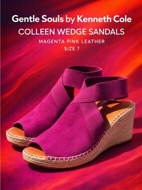 gentle souls Magenta Pink Colleen Espadrille Wedge Sandals